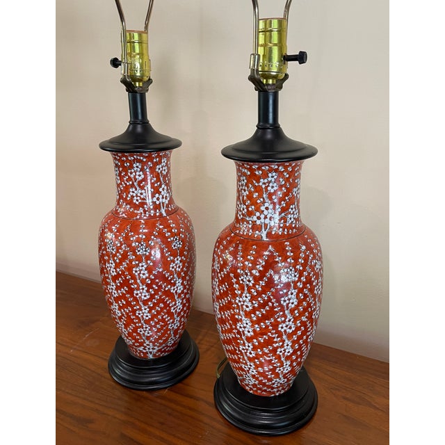 Wood Vintage Oriental Ginger Jar Style Lamps - Pair For Sale - Image 7 of 11