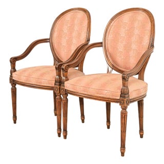 Karges French Regency Louis XVI Carved Walnut Armchairs, Pair For Sale