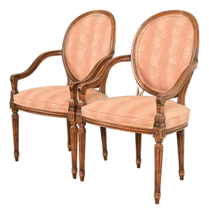 Karges French Regency Louis XVI Carved Walnut Armchairs, Pair