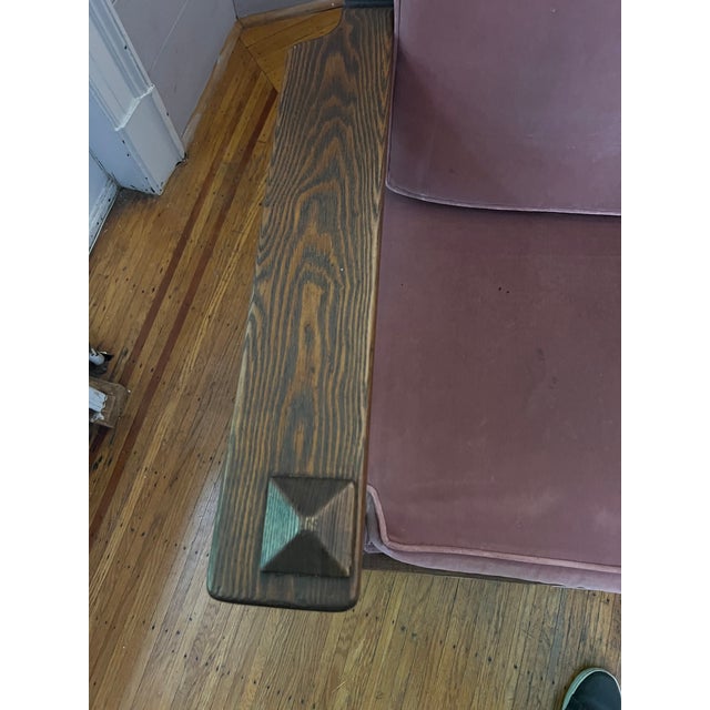 1930s Morris Style Velvet Upholstered Oak Chair With Ladder Back Which Reclines For Sale - Image 5 of 7