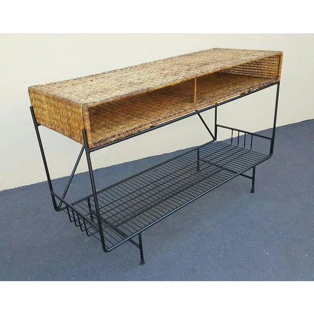 1950s Arthur Umanoff Wicker & Rod Iron Console For Sale - Image 10 of 11