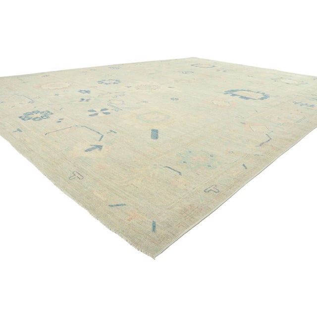 80925 Modern Vintage Oushak Style Rug 10'00 x 13'11. Serene and sophisticated, this hand-knotted wool contemporary...