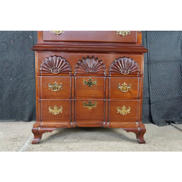 Vintage Chippendale Style Mahogany Shell & Blockfront Highboy Chest on Chest 89" For Sale - Image 6 of 18