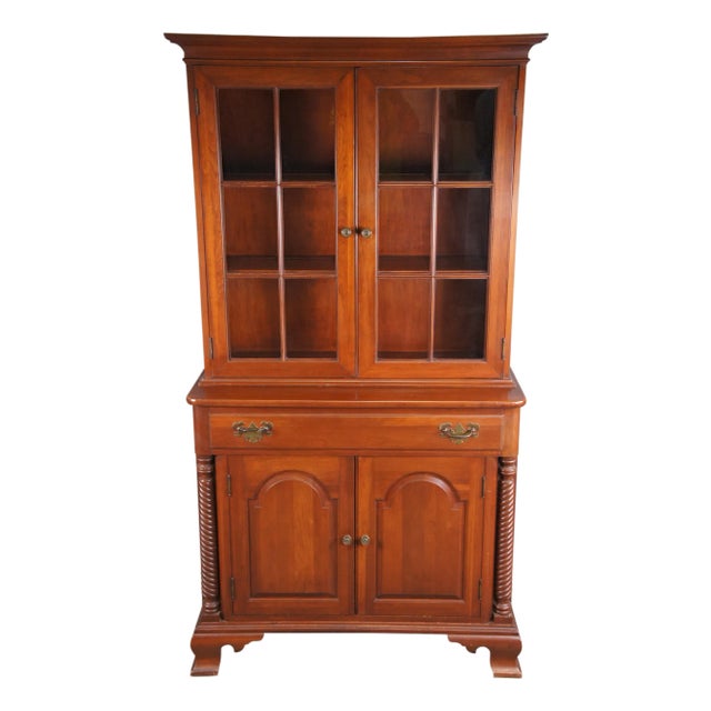 Willett Wildwood Cherry Stepback Cupboard Bookcase China Hutch Cabinet 70" For Sale