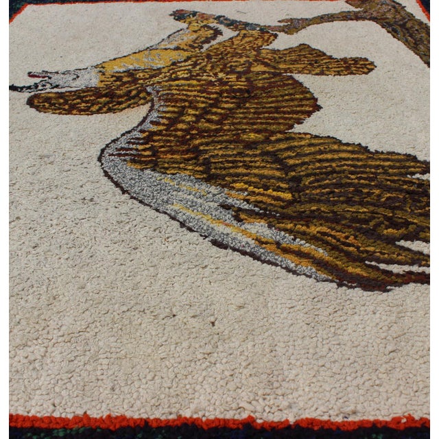 Textile Creams and Gold, Tan Antique American Hooked Rug With a Bald Eagle on a Tree 2'7"x3'1" For Sale - Image 7 of 8