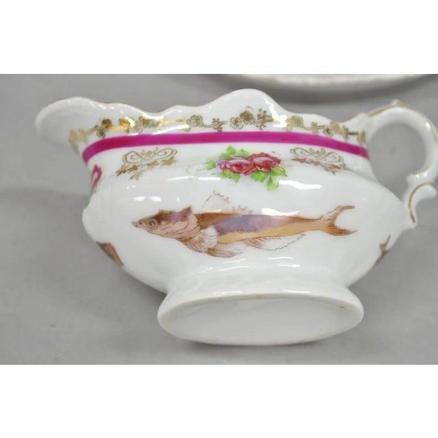 White Early 20th Century (12) Victoria Carlsbad Austria, Porcelain Fish Plates & Gravy Sauce Boat For Sale - Image 8 of 12