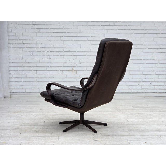 Scandinavian Swivel Armchair in Patchwork Leather, 1970s For Sale - Image 15 of 18