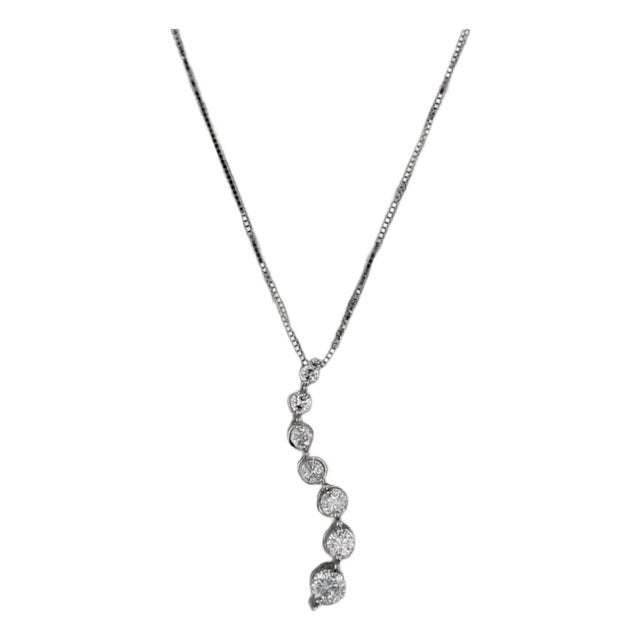 0.50ctw Graduated Diamond Journey Pendant Necklace 14k White Gold 18" Box Chain For Sale