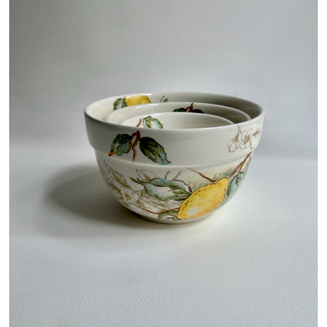Vintage Set of 3 Maxcera Corp. "Watercolor Lemon" Ceramic Nesting Bowls For Sale In New York - Image 6 of 18