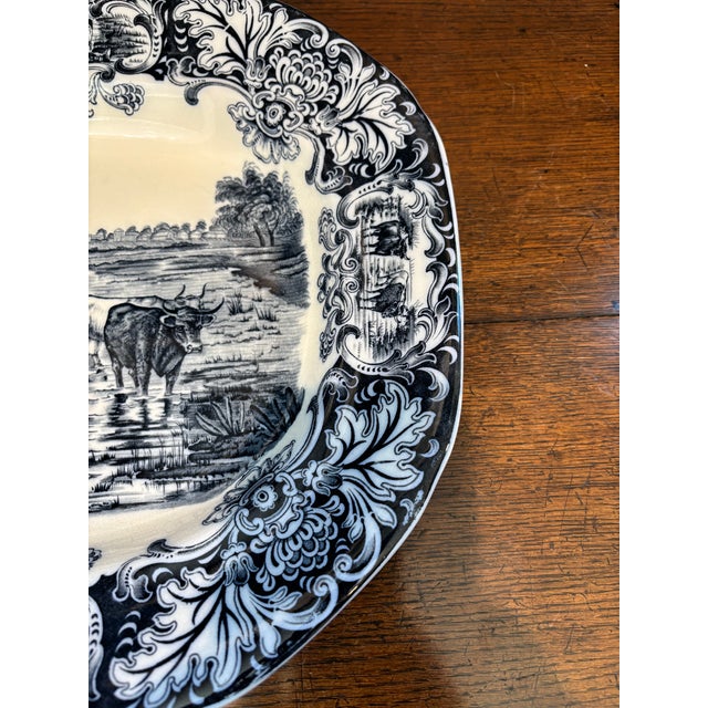 Ceramic Antique Wedgwood Blue Transferware Platter With Cattle Motif. For Sale - Image 7 of 11