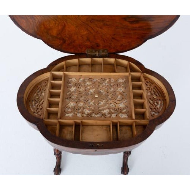 Victorian Sewing Table in Burr Walnut, 1860s For Sale - Image 4 of 10