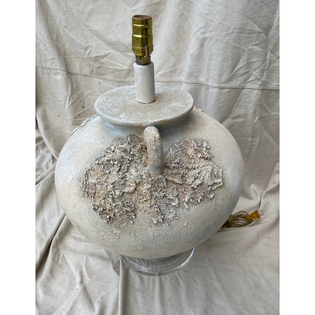 Pair of Vintage Post Modern Textured Terra Cotta Water Jug Table Lamps