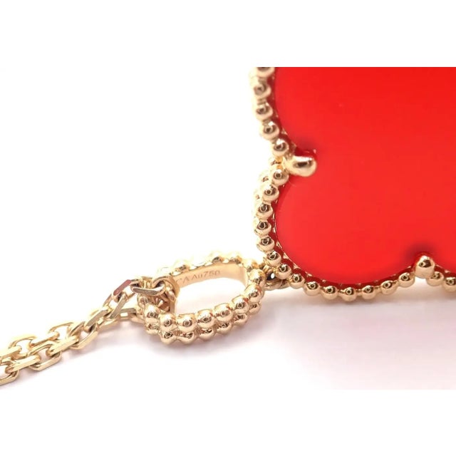 Van Cleef & Arpels Magic Alhambra Carnelian Pendant Long Rose Gold Necklace For Sale - Image 9 of 13