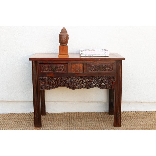 Rustic Heavily Carved Chinese Altar Console For Sale - Image 14 of 14