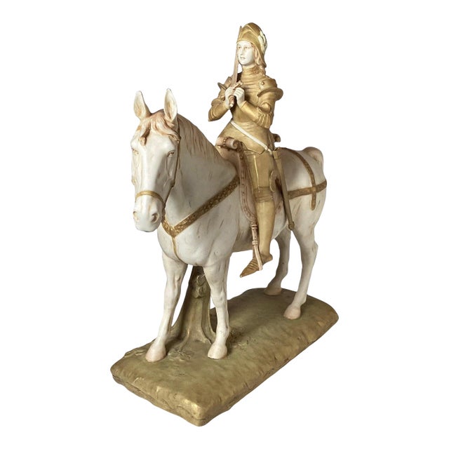Hand Painted Porcelain Figure of Joan of Arc Riding a Horse For Sale