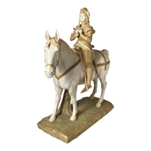 Hand Painted Porcelain Figure of Joan of Arc Riding a Horse