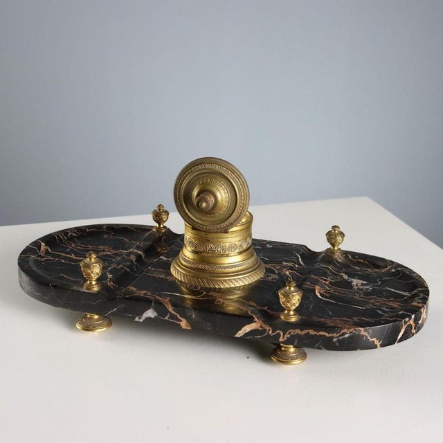 Inkwell in Marble and Gilded Bronze For Sale - Image 9 of 10