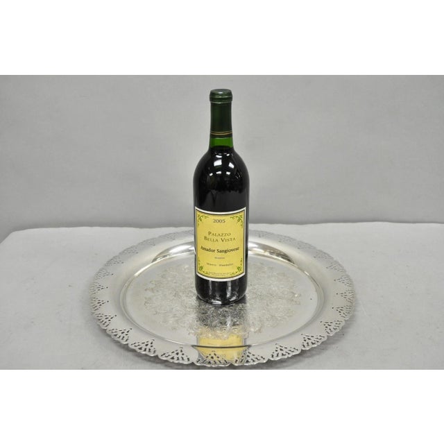 Vintage Victorian Style Round Silver Plated 15" Bar Serving Platter Tray For Sale - Image 11 of 11