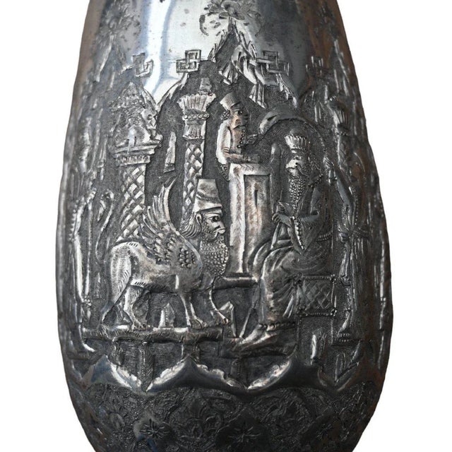 Islamic Qajar Indo-Persian Silver Vase For Sale - Image 6 of 11