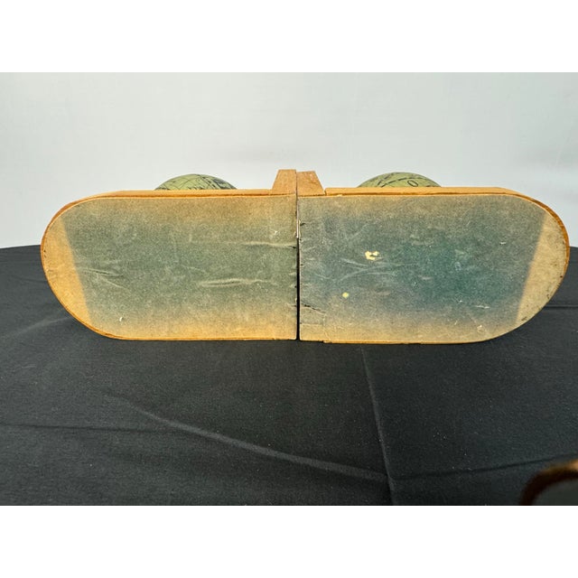 Wood Pair of MCM Wood Bookends. 1960s Vintage Old World Rotating Globe Map Made in Italy For Sale - Image 7 of 7