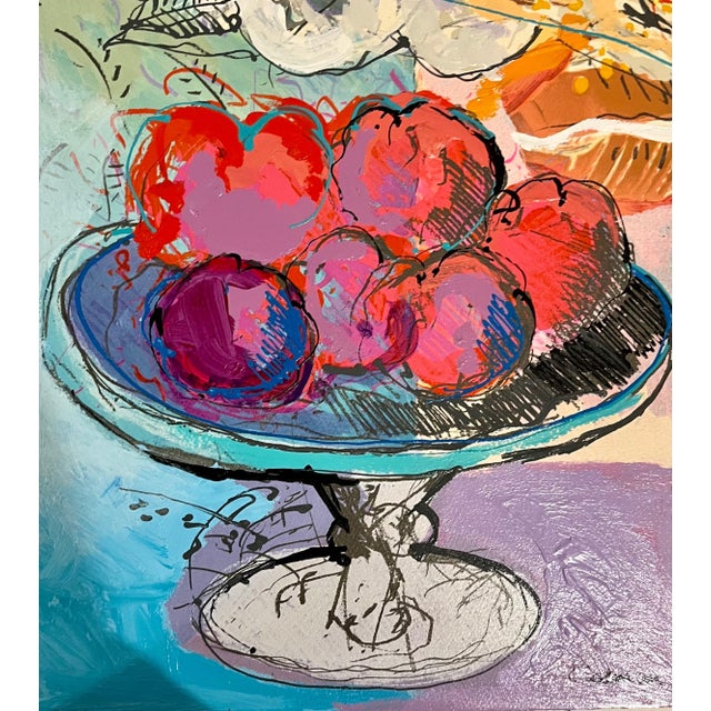 Abstract Expressionism Calman Shemi, Unique Modernist Israeli Still Life Monoprint Painting Calman Shemi Vase Flowers, c. 20th century For Sale - Image 3 of 6