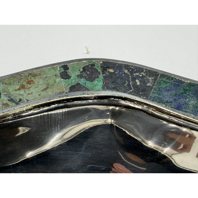 Mid 20th Century Los Castillo Taxco Modernist Silver Plate Malachite & Lapis Centerpiece Bowl For Sale - Image 16 of 18