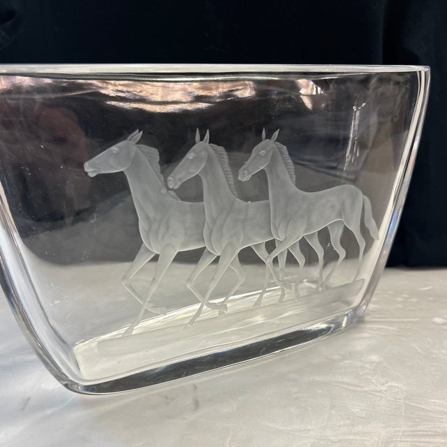 Orrefors Orrefors Crystal Vase With Etched Galloping Horses Signed For Sale - Image 4 of 8