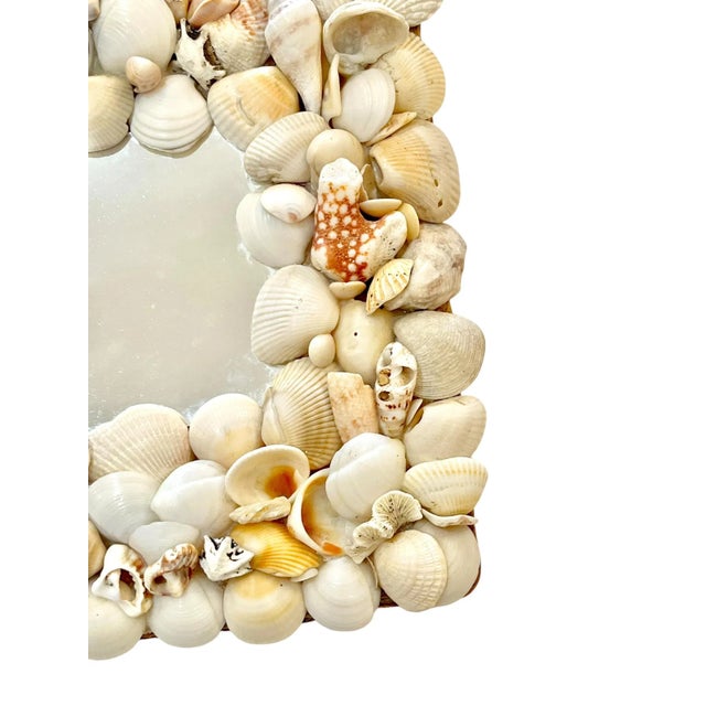 Vintage Coastal Shell-Encrusted Mirror With Raffia Frame – Grotto Style Petite Wall Mirror For Sale - Image 6 of 9