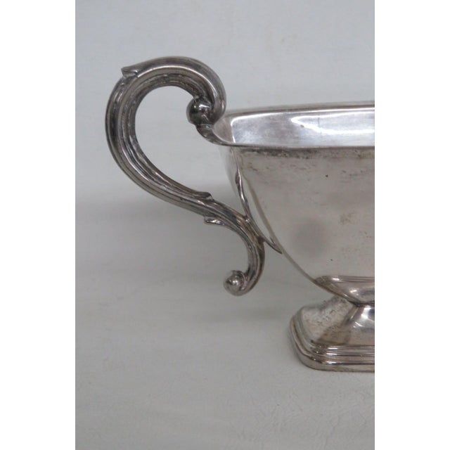 Mid 20th Century Metal Gravy Boat Silver Plated Sauce Serving Dish With Scrollwork Handle For Sale - Image 9 of 15