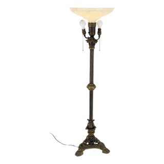 Adjustable Height Heavy Brass Tripod Base Claw Feet Antique Floor Lamp For Sale