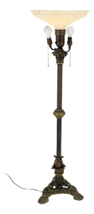 Adjustable Height Heavy Brass Tripod Base Claw Feet Antique Floor Lamp