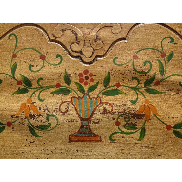 Pair Vintage French Provincial Hand Painted Gold Floral Twin Headboards W Rails For Sale - Image 14 of 17