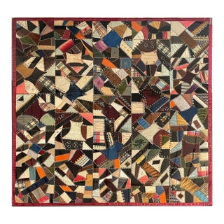 Crazy Quilt Antique Professionally Framed For Sale