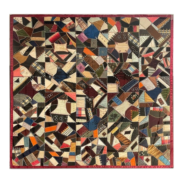 Crazy Quilt Antique Professionally Framed For Sale