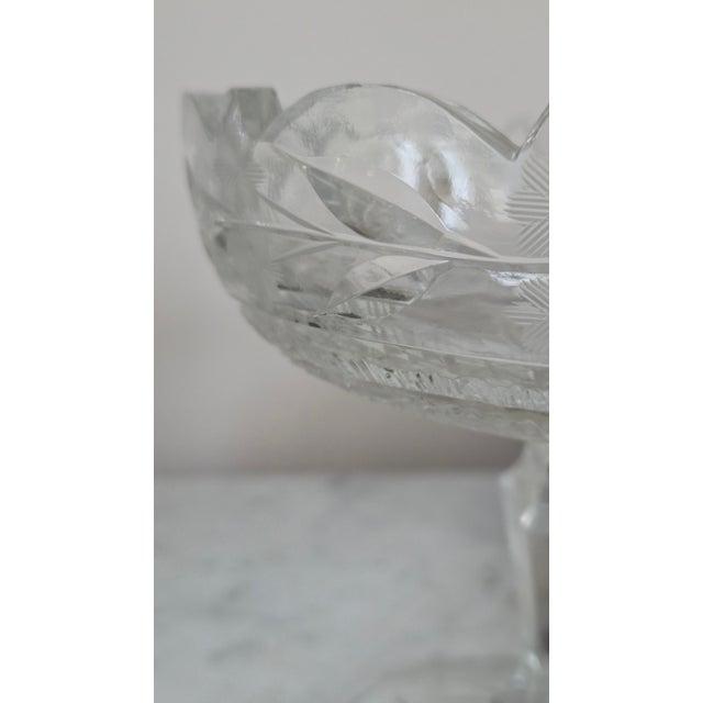 Vintage Cut Glass Star and Leaf Pedestal Compote For Sale - Image 12 of 18