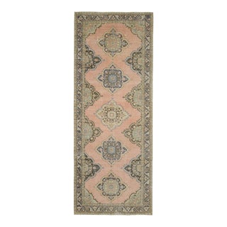 1970s Vintage Turkish Oushak Handmade Wool Cotton Orange Runner Rug For Sale