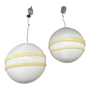 Pair of Saturn Ball Murano Glass Pendants Lighting by Murano Due, Italy, 1990s
