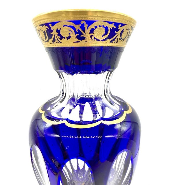 Baluster Vase Thistle in Cobalt Blue Crystal and 24-Carat Gold from Saint Louis For Sale - Image 6 of 10