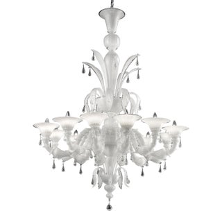 Venetian White “Ca’ Rezzonico” Murano Glass Chandelier With Transparent Little Drops. For Sale
