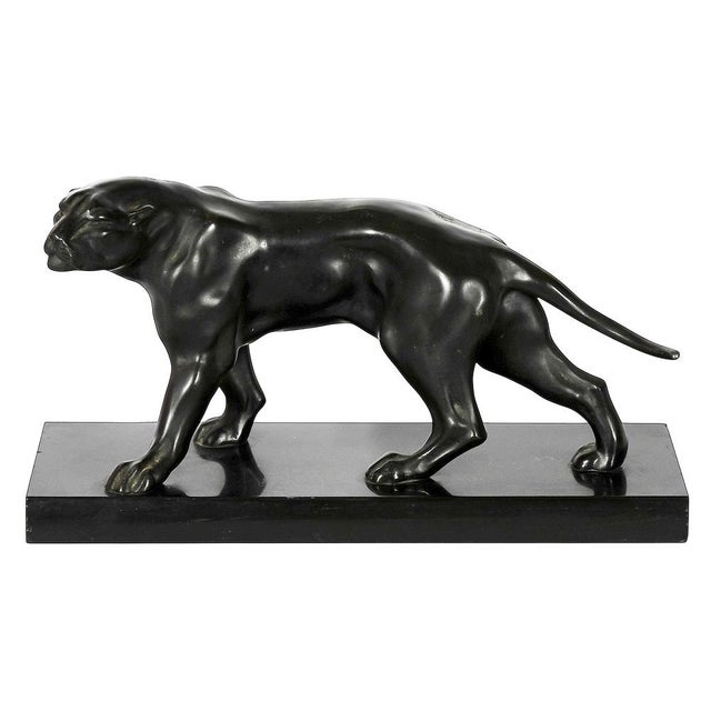Metal Jacques Limousin, French Art Deco Panther Patinated Sculpture, 1940s, Metal on Marble Base For Sale - Image 7 of 7