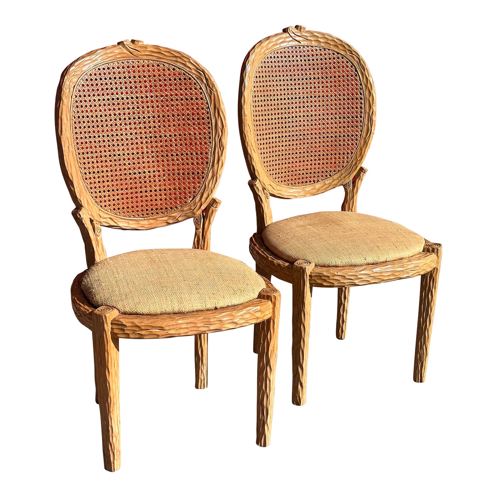 Faux Bois Carved Wood Dining Chairs Pair Chairish