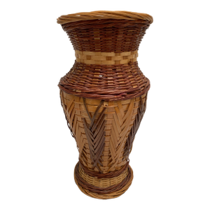 Vintage Braided Wicker Wood Decor Vessel or Vase