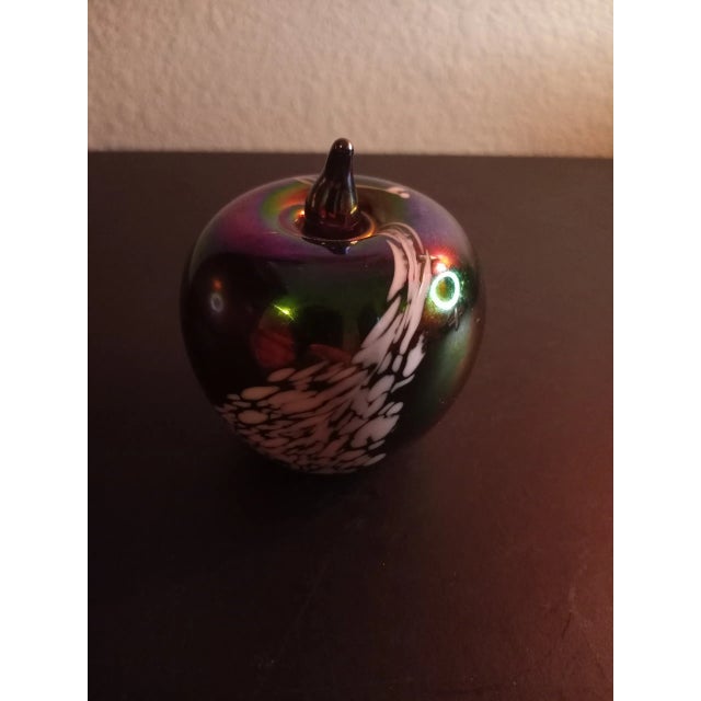 Glass Vintage Silvestri Italy Iridescent Art Glass Apple Shaped Paper Weight For Sale - Image 7 of 8