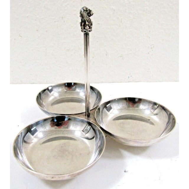 Mid 19th Century London Ritz Carlton Gebruder Hepp Silverplate 18/10 Three Bowl Condiment Server For Sale In Miami - Image 6 of 9