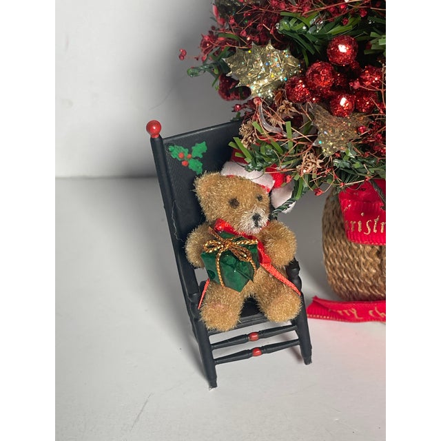 Shabby Chic 1960s 9” Christmas Tree With Porcelain Santa and Teddy Bear For Sale - Image 3 of 5