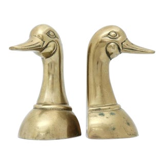 1980s Vintage Brass Duck Bookends - A Pair For Sale
