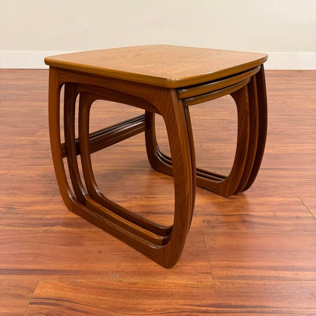 1970s Nathan Vintage Teak Sled Leg Nesting Tables For Sale - Image 5 of 7