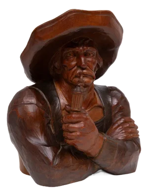 Black Forest Men with Pipe in Carved Wood, 1923
