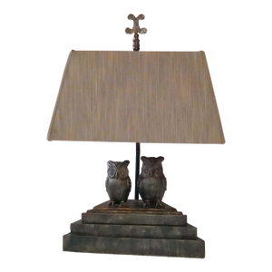 Rare Frederick Cooper Chicago "Twin Owls" Sculptural Lamp W/Original Shade