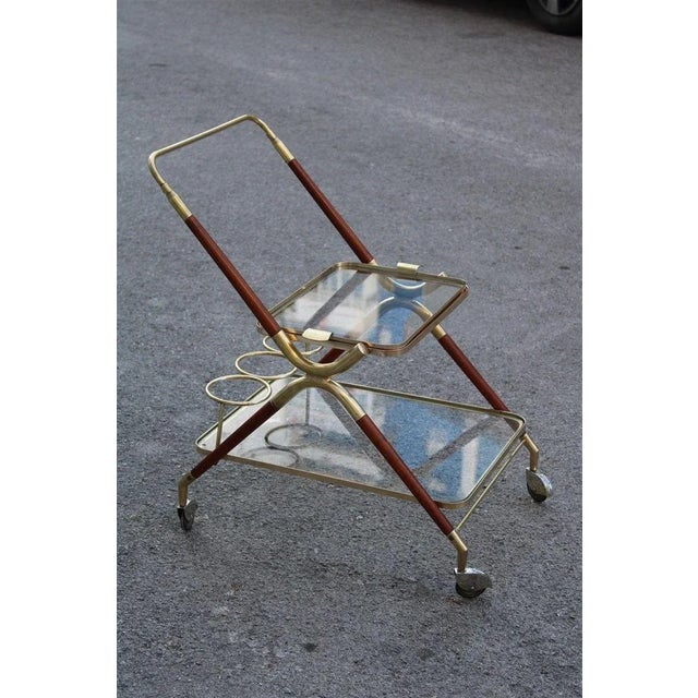 Wood & Brass Trolley, 1950s For Sale - Image 12 of 13
